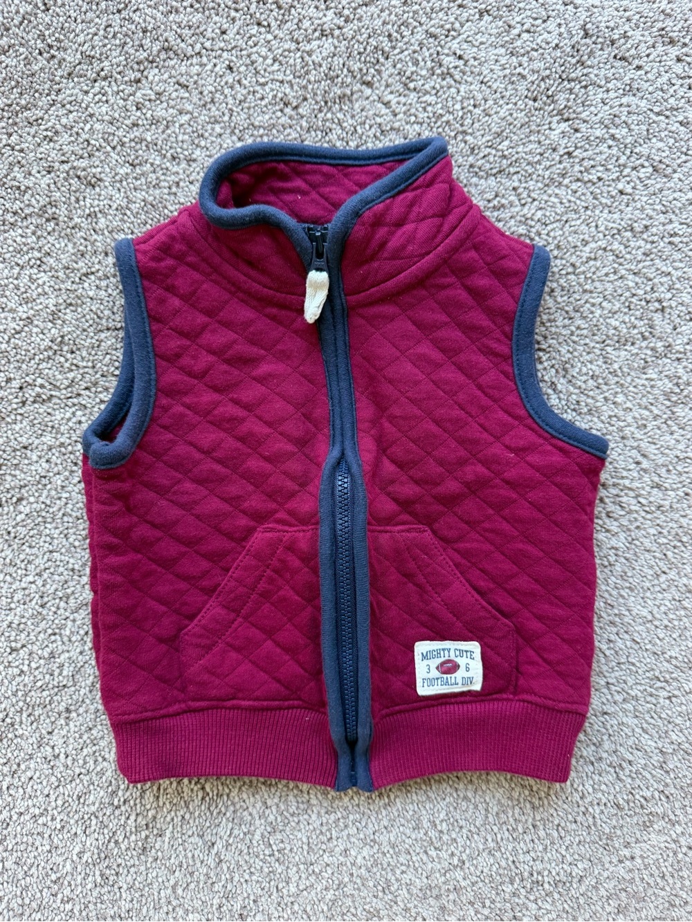 Carter's Quilted Burgundy Vest with Navy Trim